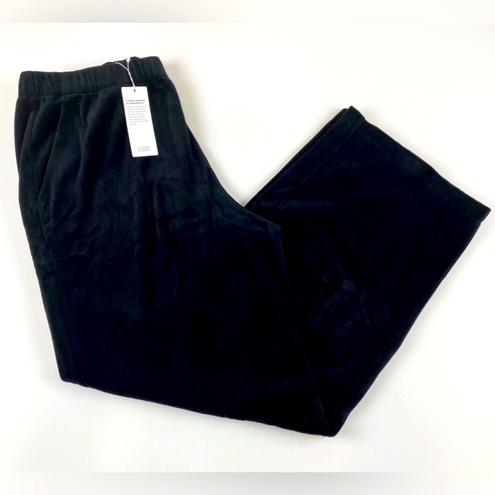 Eileen Fisher Velour Pants Womens XL Black Wide Leg Pull On Organic Comfort